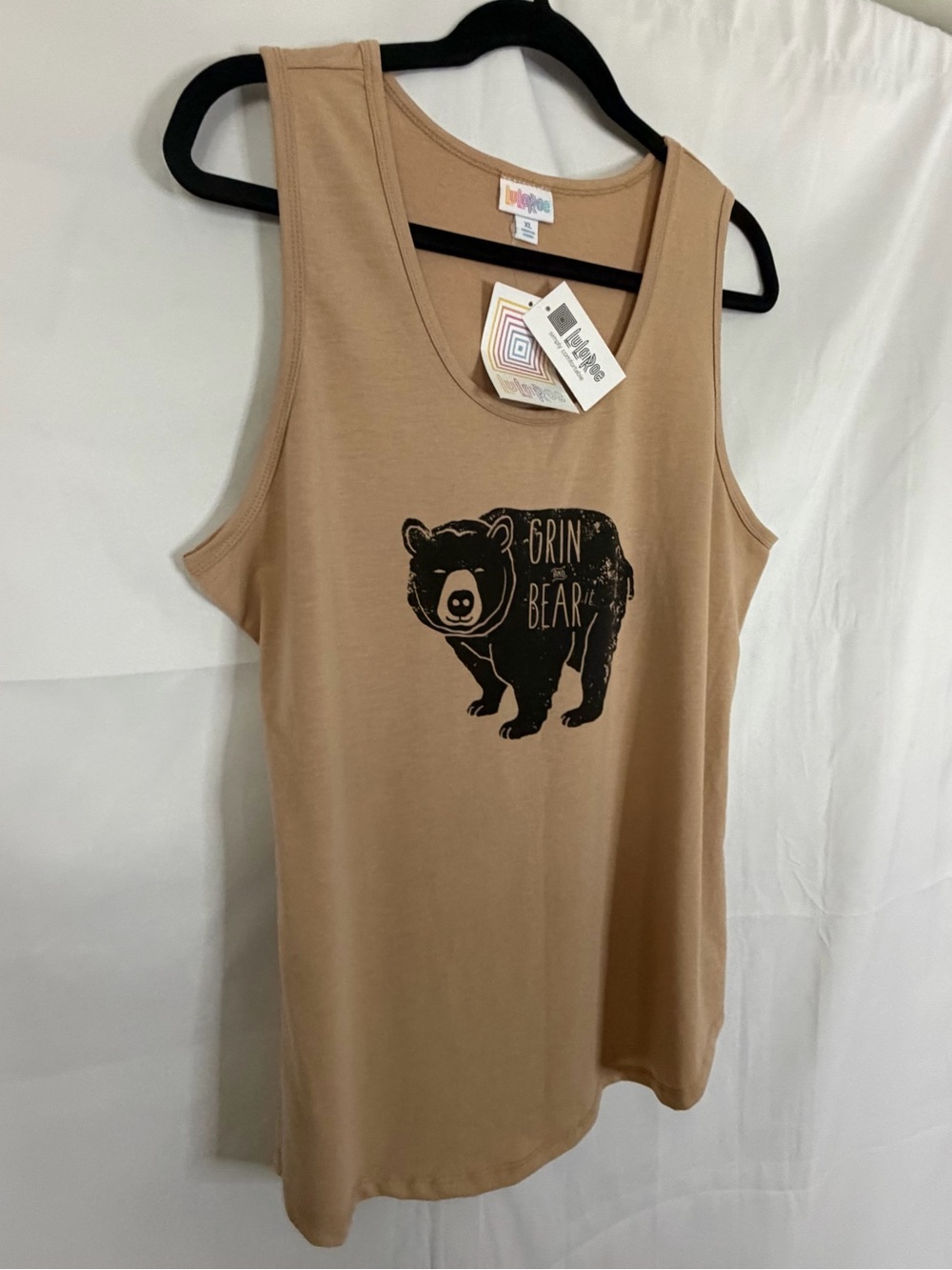 Lularoe “Grin & Bear It” Tan Colored Tank Top XL Graphic Shirt Mama Bear NWT - Picture 4 of 7